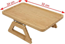 تحميل الصورة في عارض المعرض، Bamboo Folding Sofa Tray, Sofa Armrest Tray Clip-On Couch Desk for Drinks, Snacks, Phone, Remote Control