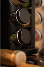Load image into Gallery viewer, Shakers - 360° Black Rotating 12 Jars Spice Storage Rack - Stainless Steel Tower for Kitchen Cabinet Organizer close-up of jars