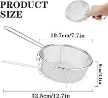 تحميل الصورة في عارض المعرض، 20cm Stainless Steel Mesh Frying Basket | Deep Fryer Strainer with Folding Handle & Pot Hook - Silver