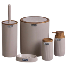 Load image into Gallery viewer, Bathroom Accessories Set - 5 Pcs Decor Bathroom Set (Striped) - Wooden Frame