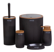 Load image into Gallery viewer, Bathroom Accessories Set - 5 Pcs Decor Bathroom Set (Striped) - Wooden Frame