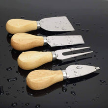 Load image into Gallery viewer, Stainless steel cheese knives set with wooden handles, ideal for cutting, slicing, and serving cheese.