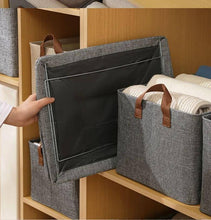 Load image into Gallery viewer, Clothes Organizer – Foldable Storage Box for Storage with Metal Frame (Large) - Grey