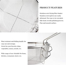 تحميل الصورة في عارض المعرض، 20cm Stainless Steel Mesh Frying Basket | Deep Fryer Strainer with Folding Handle & Pot Hook - Silver