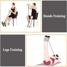 Load image into Gallery viewer, Illustration of resistance band exercises for hands and legs training, showing two men and one woman demonstrating workouts.