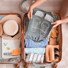 تحميل الصورة في عارض المعرض، Travel Shoe Bag, Waterproof Dustproof, Transparent Slot and Drawstring for Gym and Travel (36 x 45 cm) Grey in a suitcase.