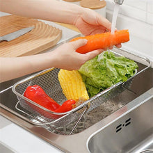 Load image into Gallery viewer, Retractable Stainless Steel Over The Sink Colander, Sink Washing Drying Rack, Expandable Strainer Basket, Mesh, Fruits, Vegetables