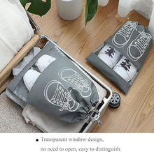 تحميل الصورة في عارض المعرض، Travel Shoe Bag, Waterproof Dustproof, Transparent Slot and Drawstring for Gym and Travel (36 x 45 cm) Grey with shoes visible