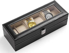Load image into Gallery viewer, Makeup, Jewelry & accessories Organizers - PU Leather Watch Display Case with Glass Lids and Removable Pillow - 6 Grids