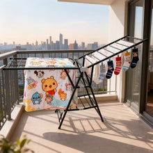 تحميل الصورة في عارض المعرض، 3-Tiers Foldable Clothes Drying Rack | Large Carbon Steel Laundry Stand with Adjustable Wings & 4 Castors ( Off White )