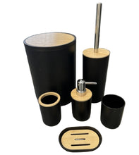 تحميل الصورة في عارض المعرض، Black and bamboo bathroom accessory set on a white background