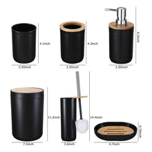 تحميل الصورة في عارض المعرض، Set of black bathroom accessories with dimensions labeled