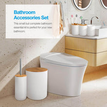 تحميل الصورة في عارض المعرض، Bathroom accessories set with toilet brush, container, and sink in a bathroom setting.