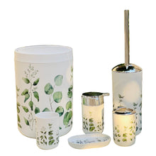 Load image into Gallery viewer, Set of decorative items with green leaf patterns on a white surface with a blurred natural background.