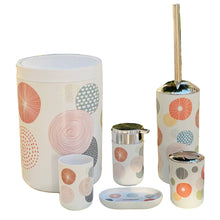 Load image into Gallery viewer, Bathroom accessories set with circular pattern on a blurred natural background