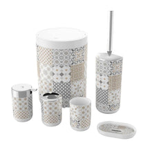 Load image into Gallery viewer, Bathroom accessories set with geometric pattern on a white background, featuring the brand 'Elkhloor'.