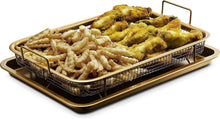 تحميل الصورة في عارض المعرض، 32x24cm Stainless Steel Air Fryer Basket & Tray Set | Large Oven Crisper Mesh Rack - Rose Gold
