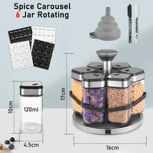 Load image into Gallery viewer, Shakers - Glass Spice seasoning jars Set of 6 with Stainless Steel Lids & Holder