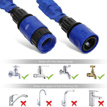 Load image into Gallery viewer, Blue expandable hose pipe connectors showing compatible and incompatible tap types.