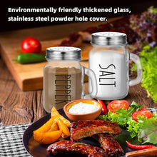 Load image into Gallery viewer, Shakers: Vintage Glass Salt and Pepper seasoning jars Set of 2 with Handles | Stainless Steel Lids