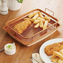تحميل الصورة في عارض المعرض، 32x24cm Stainless Steel Air Fryer Basket & Tray Set | Large Oven Crisper Mesh Rack - Rose Gold