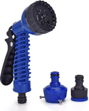 Load image into Gallery viewer, Blue 8-pattern spray nozzle with connectors for garden hose, featuring ergonomic grip and durable construction.