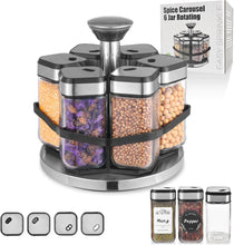 Load image into Gallery viewer, Shakers - Glass Spice seasoning jars Set of 6 with Stainless Steel Lids & Holder