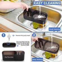 تحميل الصورة في عارض المعرض، Image showing the easy cleaning process of a soap dispenser with sponge holder at a kitchen sink.