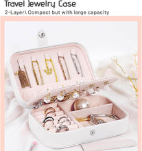 Load image into Gallery viewer, Compact 2-layer travel jewelry case showcasing rings, necklaces, and earrings in organized compartments.