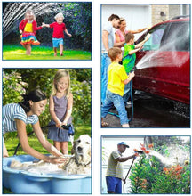 Load image into Gallery viewer, Collage of families using a garden hose for various activities like washing cars, playing, and watering plants.