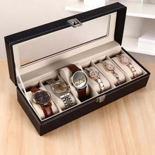 Load image into Gallery viewer, Makeup, Jewelry & accessories Organizers - PU Leather Watch Display Case with Glass Lids and Removable Pillow - 6 Grids