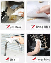 Load image into Gallery viewer, Cleaning demonstration on gas stove, dining table, sink, and range hood with a paper towel.