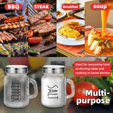 Load image into Gallery viewer, Vintage glass salt and pepper shakers set for seasoning BBQ, steak, breakfast, and soup with stainless steel lids.