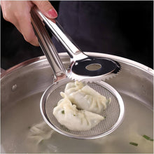 تحميل الصورة في عارض المعرض، 2 in 1 Stainless Steel Strainer & Tongs - Practical Dual-Use Kitchen Tool for Safely Draining and Lifting Foods, Rust Resistant and Heavy Material for Long Lasting Performance.
