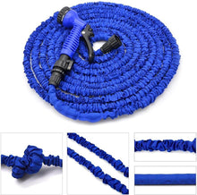 Load image into Gallery viewer, Blue expandable garden hose with 8-pattern spray nozzle, lightweight and flexible, perfect for easy watering.