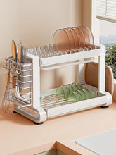 تحميل الصورة في عارض المعرض، 2-Tier Large Metal Dish Drying Rack | Space-Saving Kitchen Drainer with Utensil & Board Holder