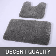 تحميل الصورة في عارض المعرض، Gray bath mat and toilet cover set on a light purple background with 'DECENT QUALITY' text.