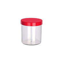 تحميل الصورة في عارض المعرض، A clear plastic storage jar with a bright red screw-on lid, shown against a plain white background.