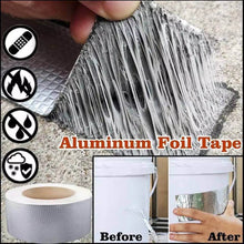 Load image into Gallery viewer, Aluminum foil tape with icons and before/after usage examples on a textured background