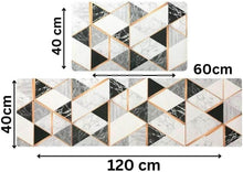 Load image into Gallery viewer, Geometric patterned tiles with measurements on a white background