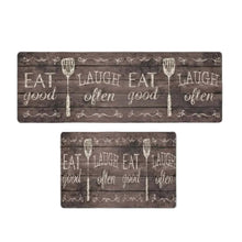 Load image into Gallery viewer, Two wooden signs with 'Eat good, Laugh often' text on a marble background