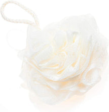 Load image into Gallery viewer, Exfoliating loofah bath sponge with long hanging string for easy drying, perfect for a soothing shower experience.
