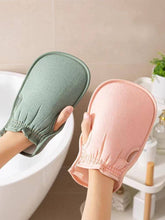 Load image into Gallery viewer, Exfoliating loofah gloves in green and pink colors, perfect for daily skin care and dead cell removal.