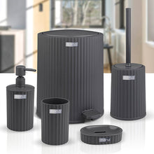 Load image into Gallery viewer, Set of gray outdoor trash cans and accessories on a white background