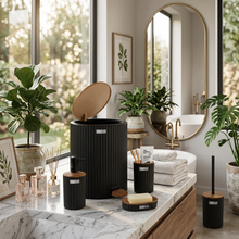 تحميل الصورة في عارض المعرض، Bathroom Accessories Set - 5 Pcs Decor Bathroom Set (Coliseum) - Wooden Frame - With Pedal Waste Bin