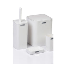Load image into Gallery viewer, Set of white bathroom cleaning tools including a brush, container, and other accessories on a white background