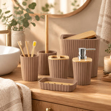 تحميل الصورة في عارض المعرض، Bathroom Accessory Set - 6-Piece Modern Square Vanity Suite with Natural Bamboo Trim & Waste Bin
