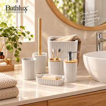 تحميل الصورة في عارض المعرض، Bathroom Accessory Set - 6-Piece Modern Square Vanity Suite with Natural Bamboo Trim & Waste Bin
