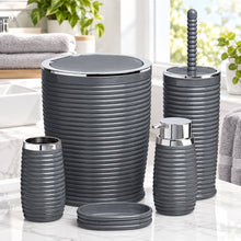 Load image into Gallery viewer, Grey ribbed 5-piece bathroom set with silver trim