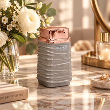 Load image into Gallery viewer, Beige Luna soap dispenser with copper pump on a bathroom counter